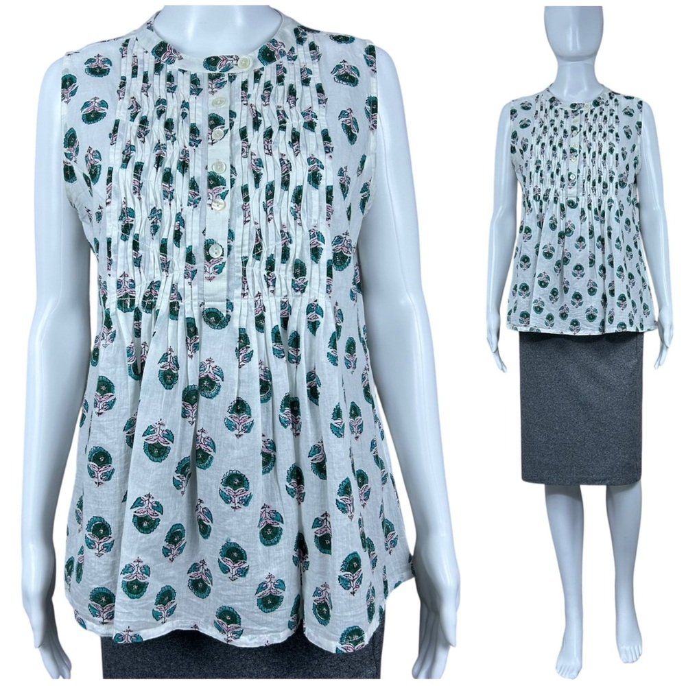 Roberta Roller Rabbit Floral Print Tunic Top Pintuck Ruffles Small Cottagecore